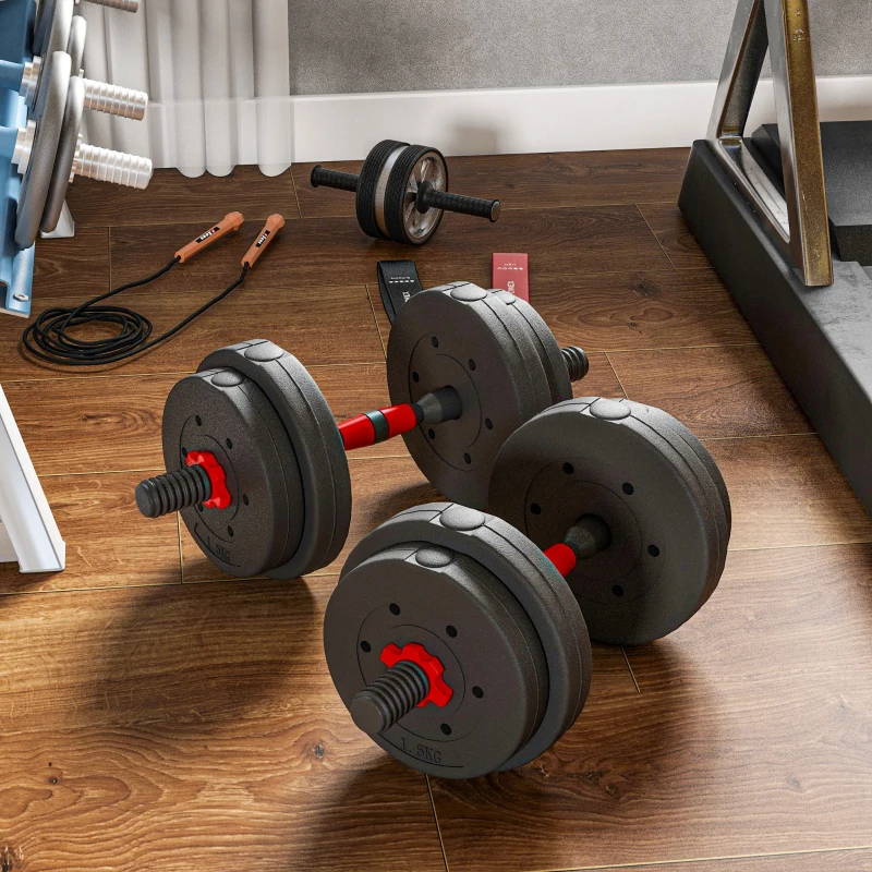 HOMCOM 2 in 1 Hanteln Set 15 kg verstellbare Kurzhantel & Langhantel professionell Dumbbell Krafttraining Schwarz