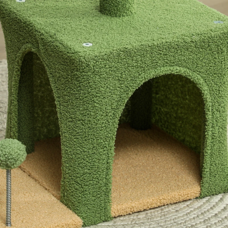 PawHut Kratzbaum 98 cm hoch Katzenbaum mit Höhle, Katzenbett Blätter-Design, Jutestämme, 2 Spielbälle für Katzen unter 5 kg