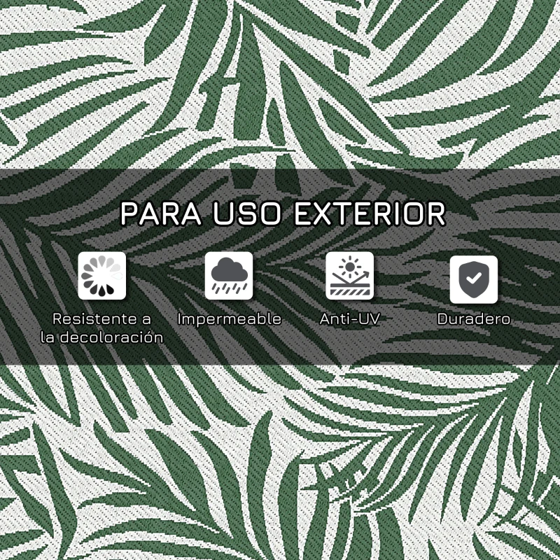 Outsunny Alfombra Reversible 152x243 cm con Patrón de Hojas para Terraza Balcón Patio Camping Playa Verde Oscuro y Blanco