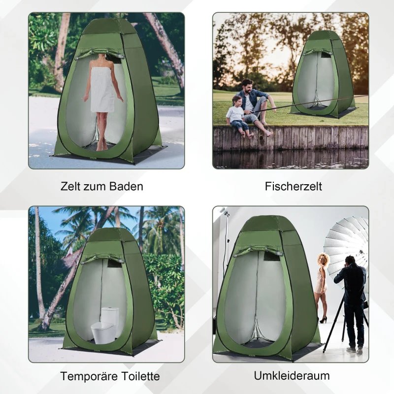 Outsunny Douchetent, Buitenkledingkamer, Opvouwbaar, Inclusief Draagtas, 126 x 124 x 189 cm, Donkergroen