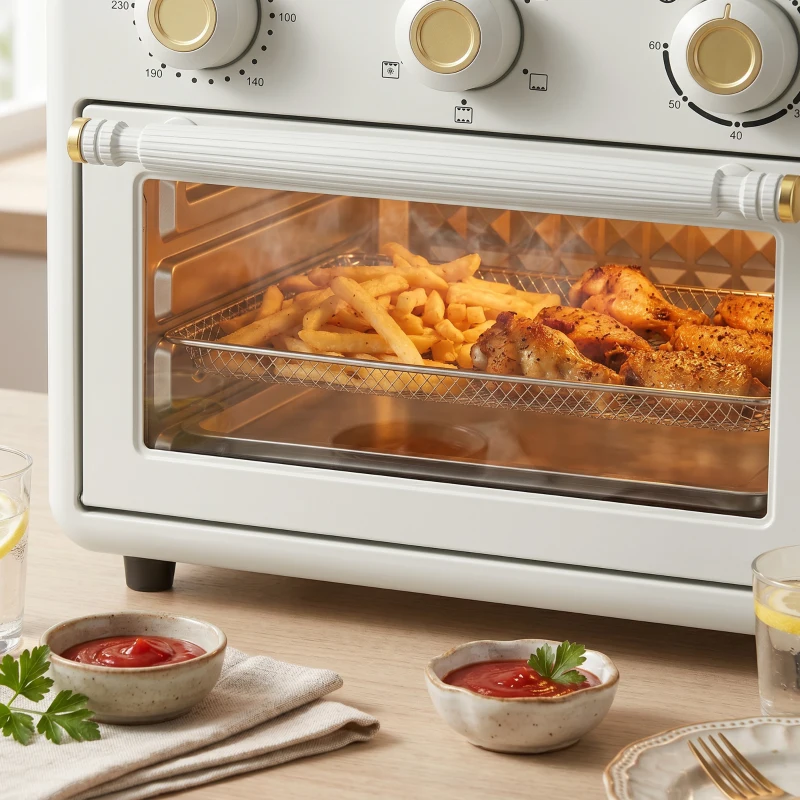 HOMCOM Air Fryer Toaster Oven, Convection Countertop Oven, with Adjustable Temperature and Timer, 12 L, Cream White