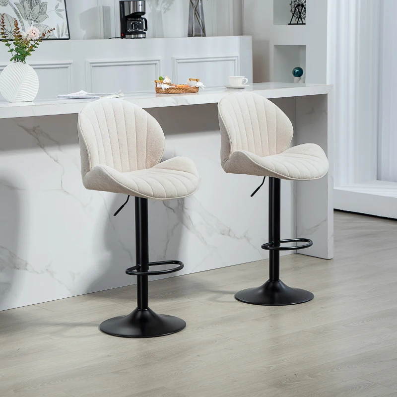HOMCOM 2er-Set Barhocker, Stoffbezug, verstellbare Sitzhöhe, drehbar, Stahlrahmen, Beige