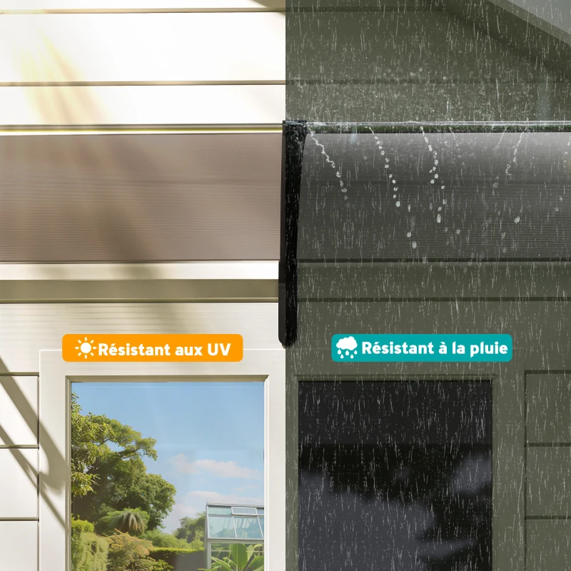 Outsunny Auvent de porte d'entrée, toit marquise de porte exterieur en polycarbonate et profil aluminium résistante toit abri protection contre la pluie et UV pour terrasse, balcon, 195x75cm, marron