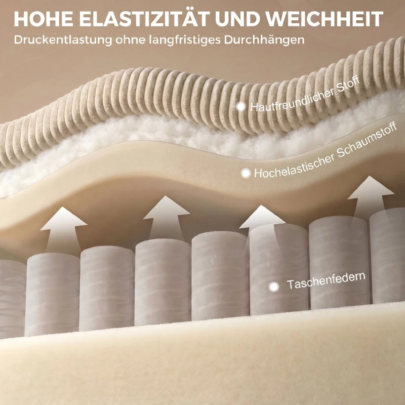 HOMCOM Hoekbank met opbergottomaan, cord, 3-zits bank in L-vorm met vering, brede zitting, beige