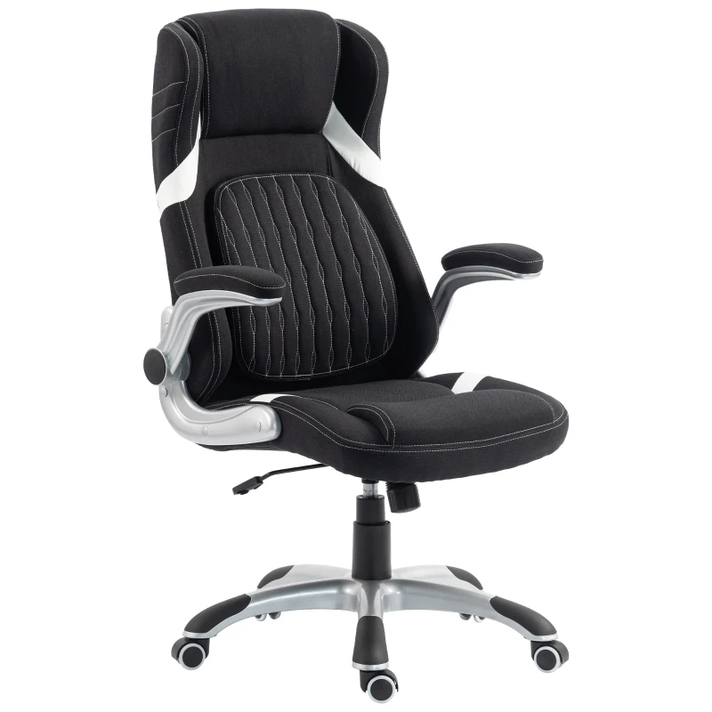Vinsetto Chaise de Bureau Ergonomique en Tissu Effet Lin avec Support Lombaire, Hauteur Réglable, Bascule, Noir
