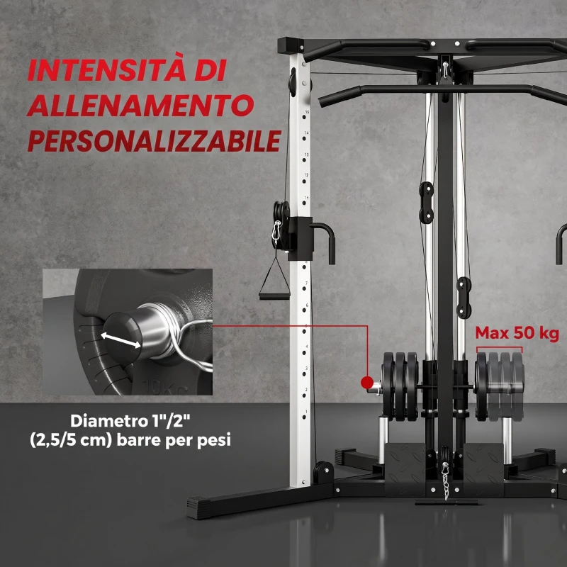 SPORTNOW Stazione Fitness per Allenamento Totale con Sbarra per Trazioni e Bilanciere, in Acciaio, 170x139x200 cm, Nero
