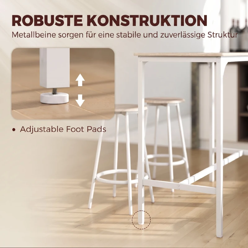 HOMCOM 5-teiliges Bartisch-Set für 4 Personen, Industrieller Stehtisch mit Hockern für Küche & Esszimmer, Eiche