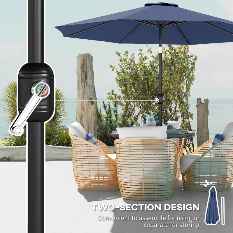 Outsunny 3 m Garden Parasol Umbrellas, Outdoor Sun Shade with 8 Ribs, Tilt and Crank Handle, Navy Blue