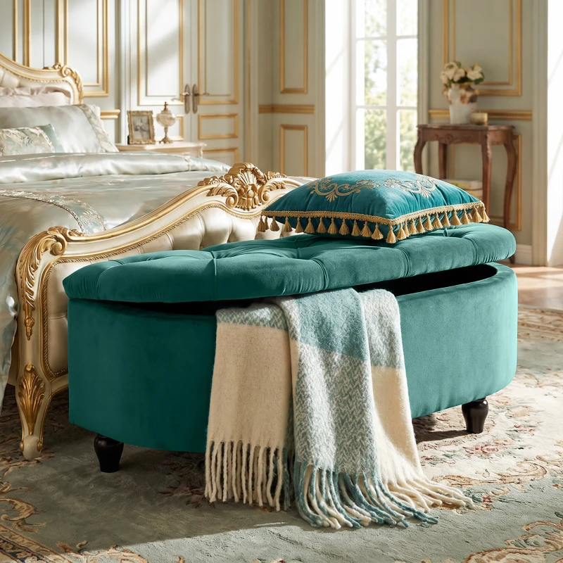HOMCOM Hocker mit Stauraum, Sitztruhe, gepolstert, soft-close Deckel, Samtoptik, 118 x 45 x 45 cm, Dunkelgrau(m-2)