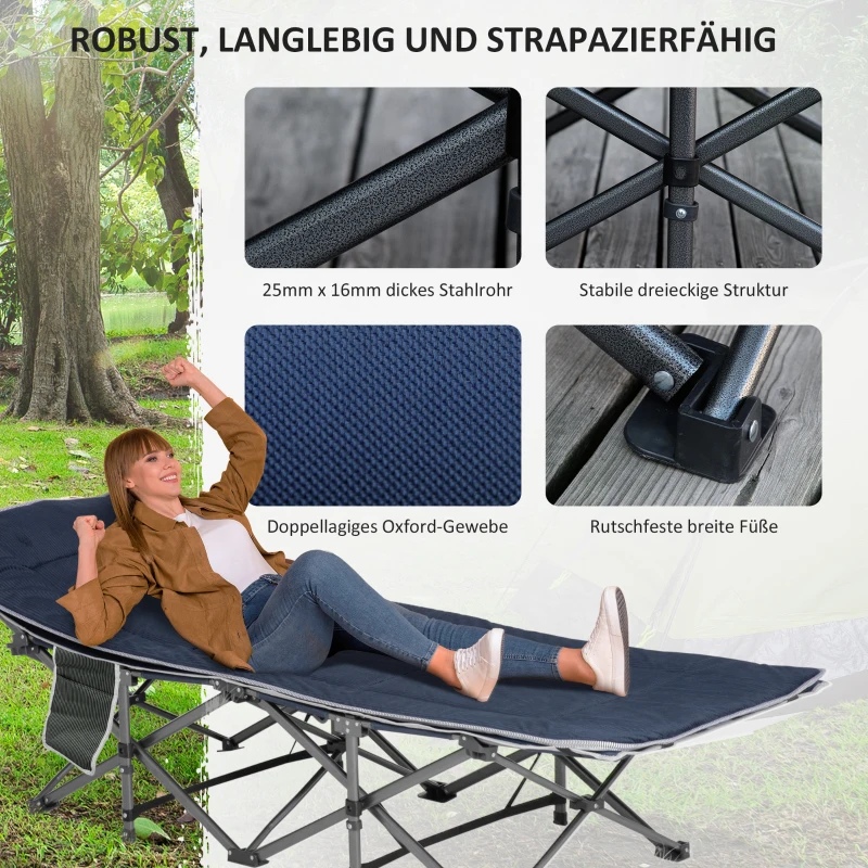 Outsunny Opvouwbaar Campingbed met Kussen, Donkerblauw, 188 x 64,5 x 53 cm