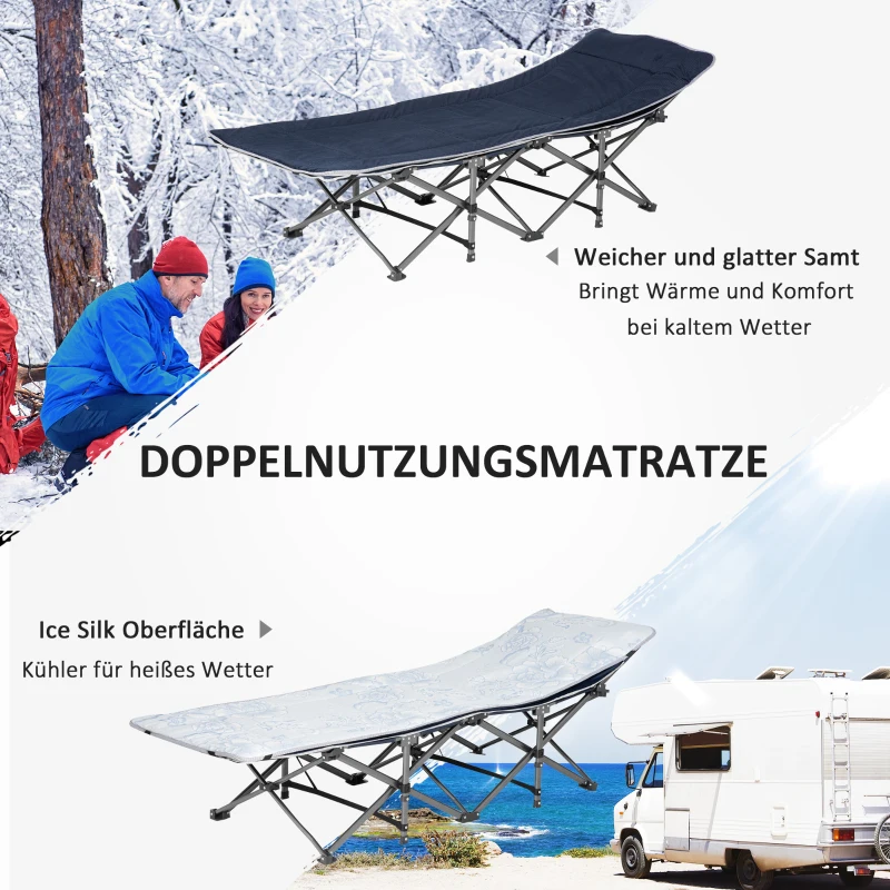Outsunny Opvouwbaar Campingbed met Kussen, Donkerblauw, 188 x 64,5 x 53 cm