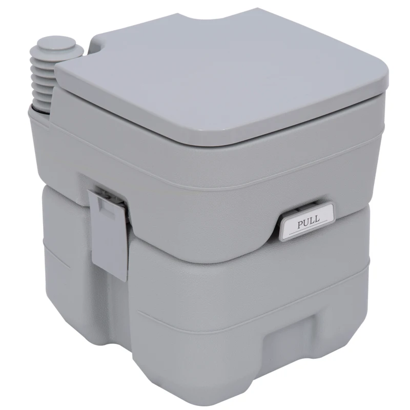 HOMCOM Campingtoilet, 20 L Mobiel WC, Campingtoilet met spoel- en afvoertank, 35,5 x 41 x 42,5 cm, plastic, grijs