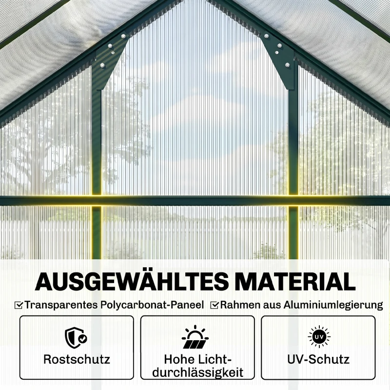 Outsunny kas met polycarbonaat behuizing en dakklep, 190x 252 x 201 cm(m-5)