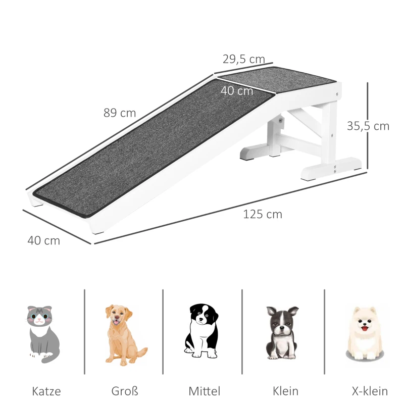 PawHut oprit voor huisdieren met antislip tapijt 125 cm x 40 cm x 35,5 cm