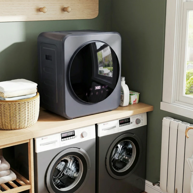 HOMCOM Vented Tumble Dryer, 4 kg Front Tumble Dryer with Stainless Steel Tub, 800W Compact Freestanding Grey
