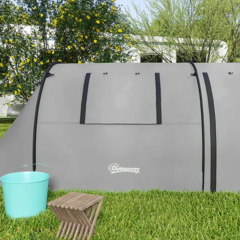 Outsunny Kampeertent voor 3-4 personen stabiel waterdicht familietent met slaapruimte en woonkamer 3000mm waterkolom grijs