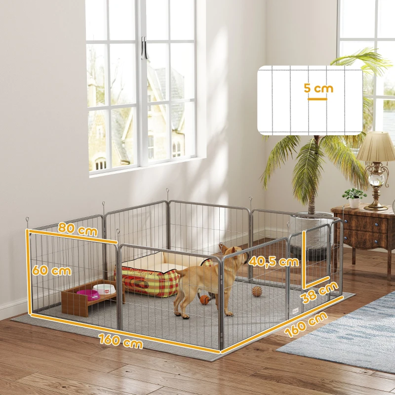PawHut Haustiergehege, Hundezaun, Haustierspielplatz, flexibel anpassbar, rostfreier Stahl