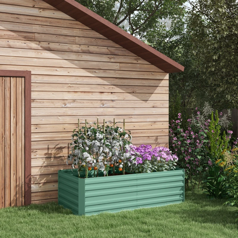 Outsunny Raised Beds for Garden, Galvanised Steel Outdoor Planters with Multi-reinforced Rods, 180 x 90 x 59 cm, Light Green