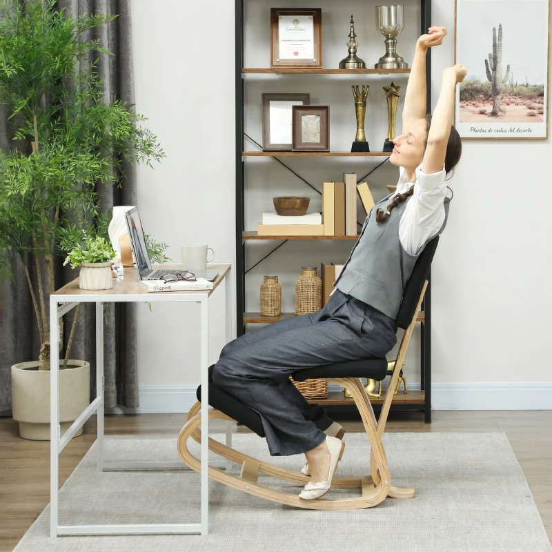HOMCOM Silla Ergonómica de Rodillas con Respaldo Cojines Acolchados Marco de Madera para una Mejor Postura Oficina Negro