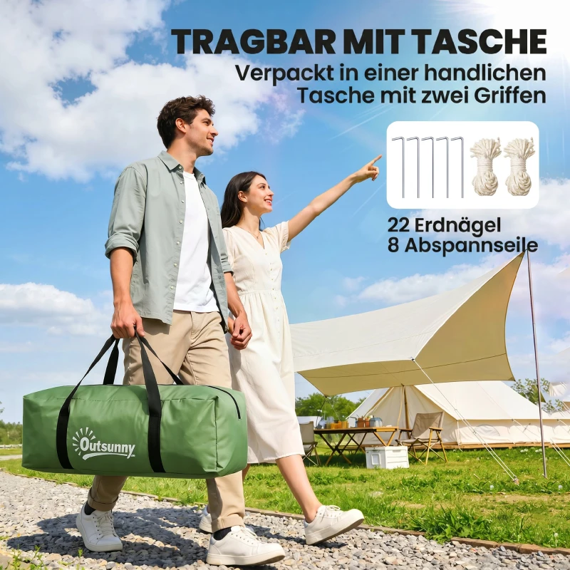 Outsunny Tunnelzelt für 4 Personen, Campingzelt mit Tür, Bodenplane, 2000mm wasserdicht Grün