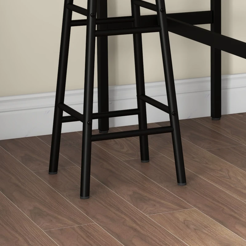 HOMCOM Ensemble table haute de bar + 2 tabourets structure en acier plateau aspect effet bois d'acajou 2 personnes noir