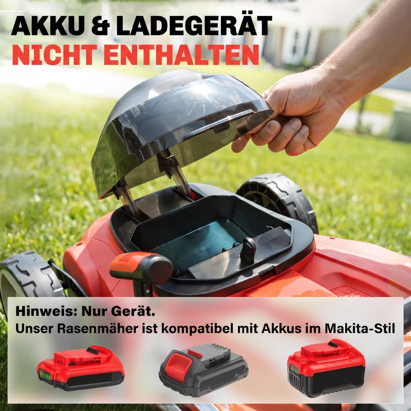 Outsunny Elektro Rasenmäher 800 W mit 40 cm Schnittbreite 45L Fangkorb Akkuanzeige Überlastschutz 7 Schnitthöhen