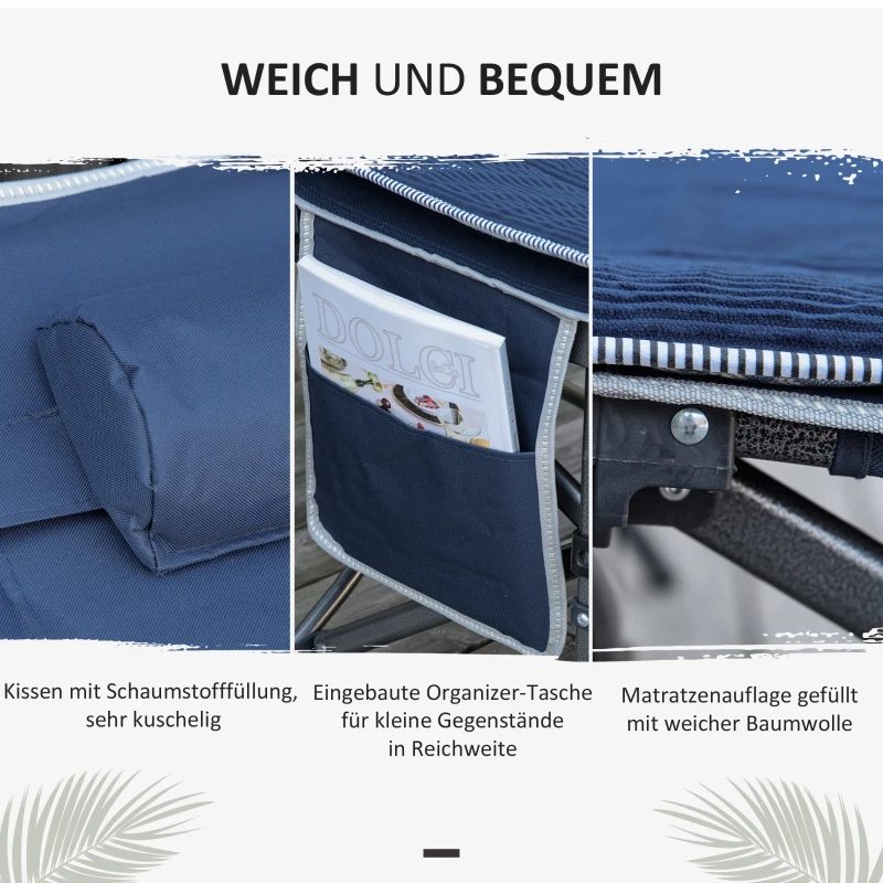 Outsunny Opvouwbaar Campingbed met Kussen, Donkerblauw, 188 x 64,5 x 53 cm