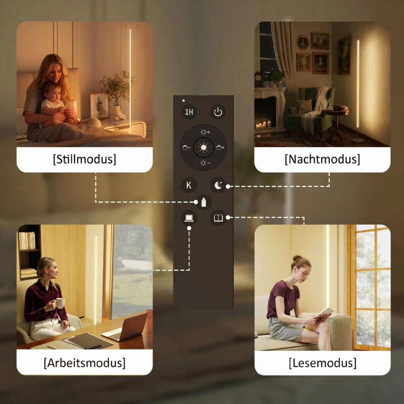 HOMCOM LED Staande Lamp met Instelbare Kleurtemperatuur voor Woonkamer, Slaapkamer, Kantoor, 20 x 20 x 150 cm