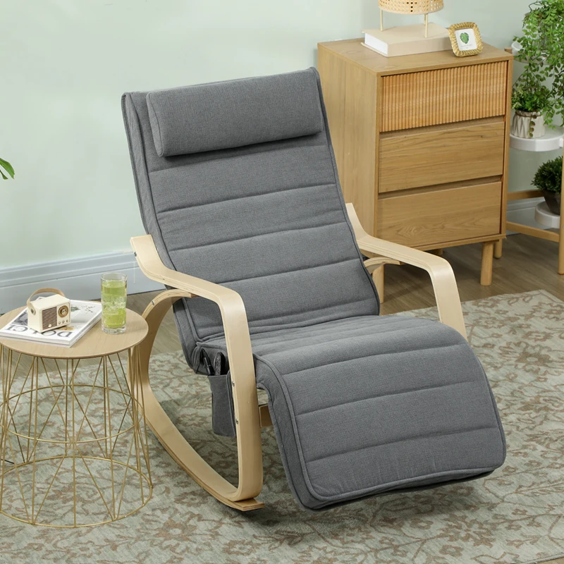 HOMCOM Schaukelstuhl mit Massage-Funktion, Lendenheizung, 3 Modi, Stoffbezug, Grau(m-10)