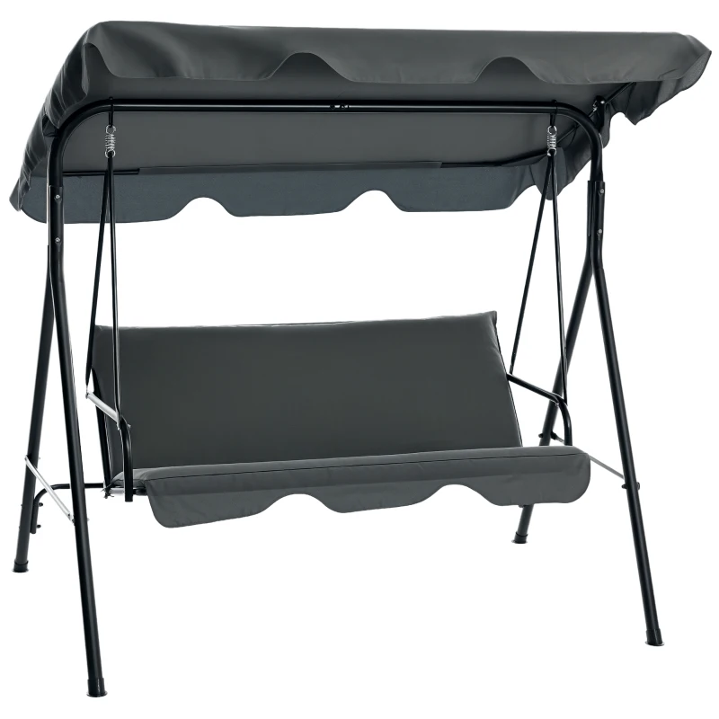 Outsunny Hollywoodschommel, Tuinschommel, 3-zits Schommelbank met Dak, Staal, 172 x 110 x 153 cm, Grijs