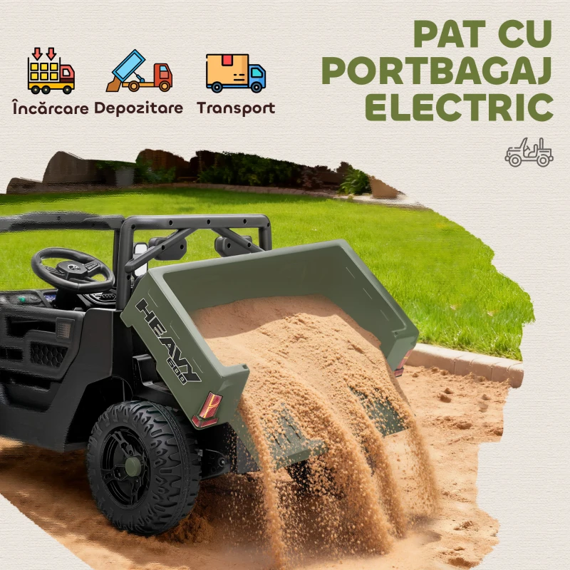 AIYAPLAY Mașină Electrică pentru Copii 12V cu Telecomandă, Suspensii, Portbagaj și Muzică, Vârsta 3-8 Ani, Verde