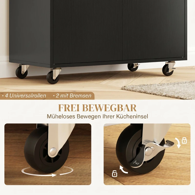 HOMCOM Keukenwagen met lade, kastvak, handdoekhouder, 106 x 42 x 87 cm, Zwart/Eik
