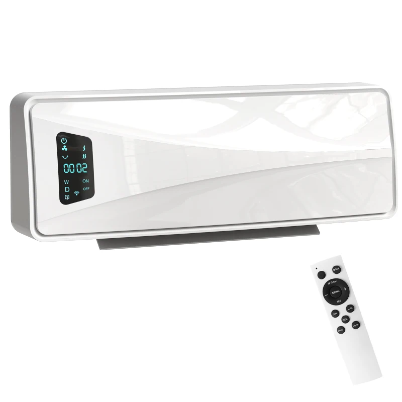 HOMCOM Wand Heizlüfter 2000W Keramik Wandheizgerät mit 3 Modi, LED-Display, Einstellbarer Thermostat, 24H-Timer Weiß