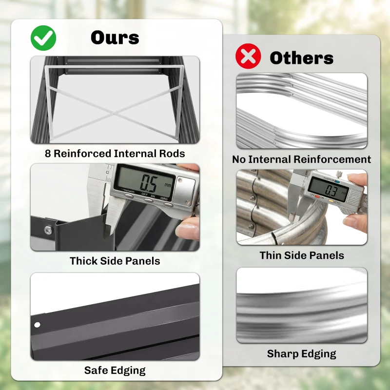 Outsunny Raised Beds for Garden, Galvanised Steel Outdoor Planters with Multi-reinforced Rods, 180 x 90 x 59 cm, Dark Grey