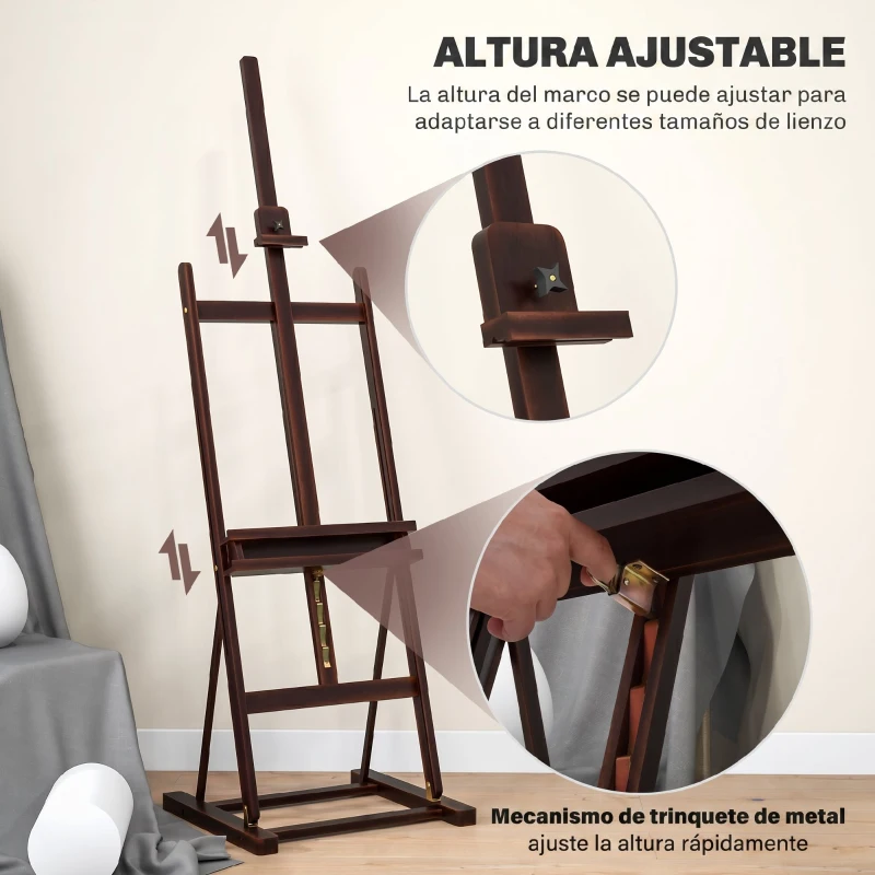 HOMCOM Caballete de Pintura 230 cm con Altura y Ángulo Ajustables Almacenamiento para Adultos Artistas Pintor Marrón