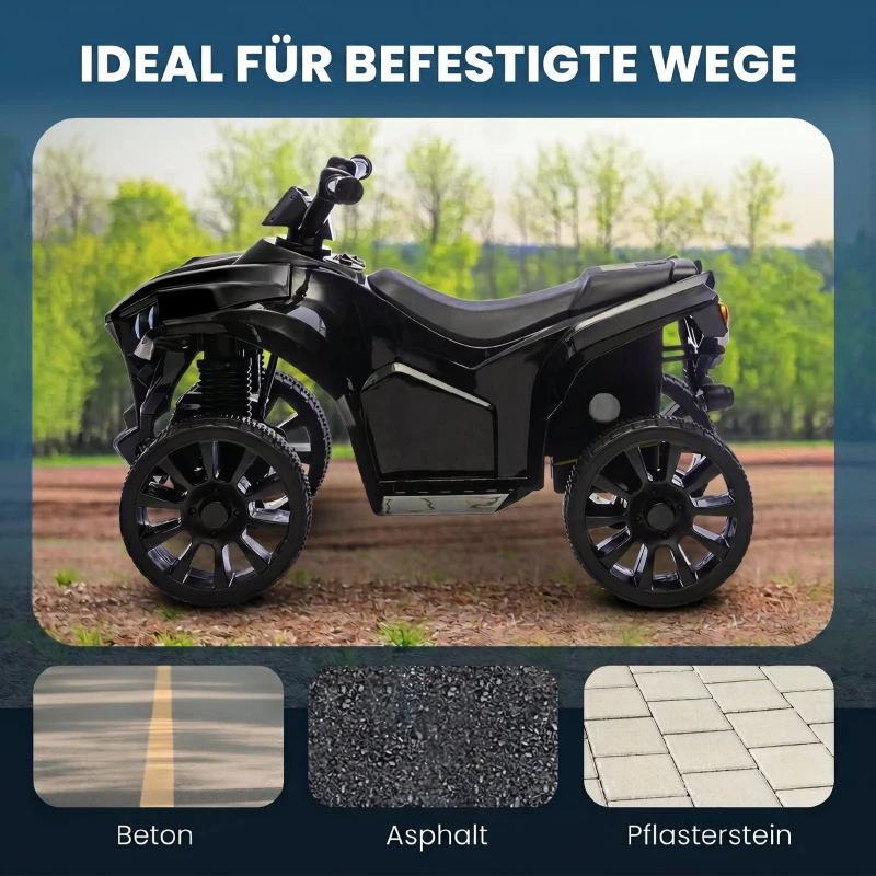 AIYAPLAY Kinder Quad Elektro 6V Kinderquad mit Vorwärts-, Rückwärtsfunktion, Musik, LED-Scheinwerfer Schwarz