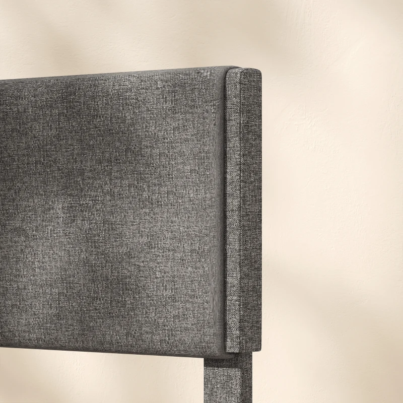 HOMCOM Cadre de Lit 140 x 190 cm avec Sommier et Tête Réglable, Lit Double Rembourré en Lin, Rangement au-dessous, Gris