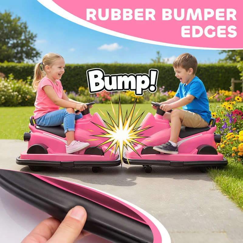AIYAPLAY Kids Bumper Car, 360° Rotation Spin Electric Waltzer Car with LED Lights, Music for Ages 3-8 Years Old, Pink