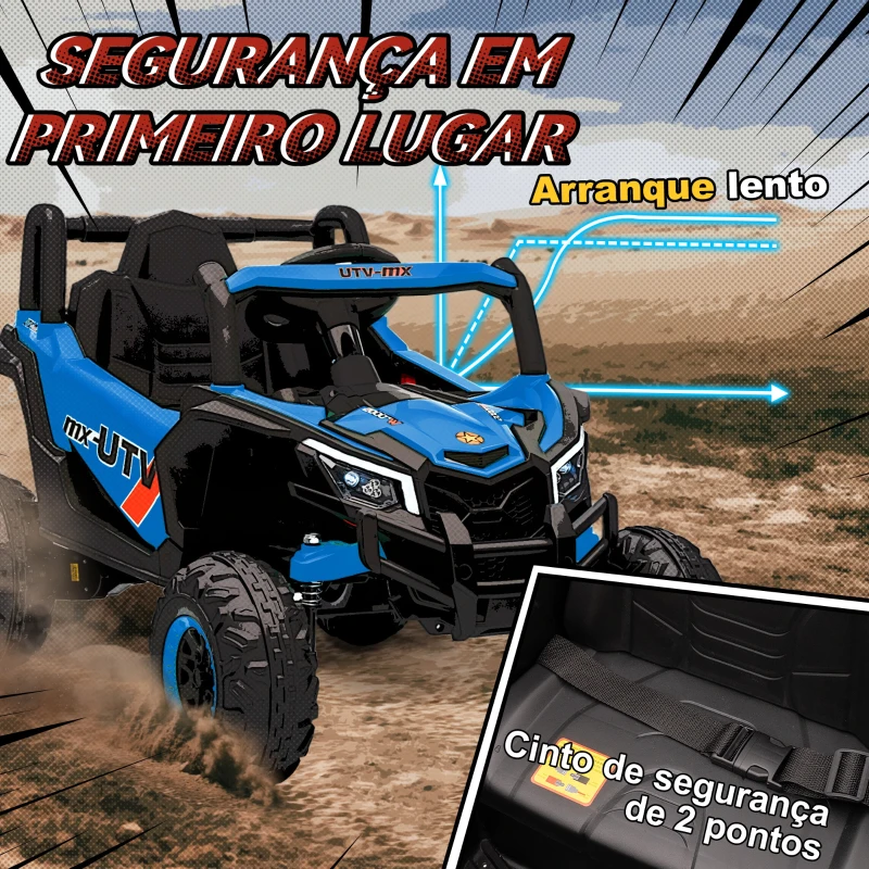 AIYAPLAY Carro Elétrico para Crianças 12V com 2 Motores Controlo Remoto 2,4G Velocidade até 7 km/h e USB 96x61x56 cm Azul
