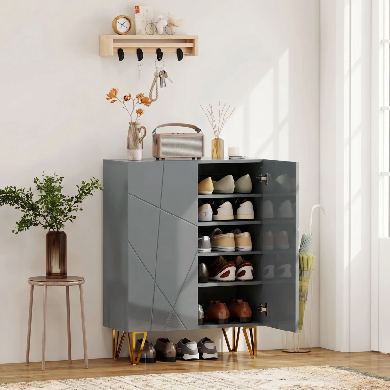 HOMCOM Narrow Shoe Storage Cabinet with Soft-Close Hinges and Adjustable Shelves for 15-20 Pairs of Shoes, Grey