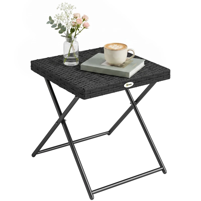 Outsunny Polyrattan Balkontisch, klappbar, Stahlrahmen, pflegeleicht, 40x40x40 cm, Schwarz