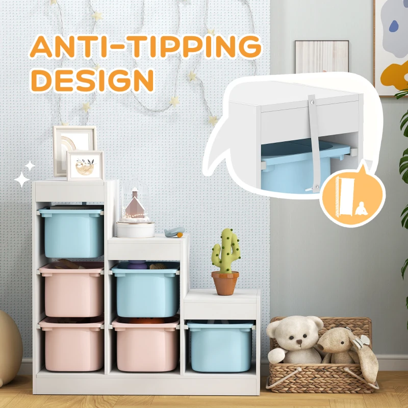 AIYAPLAY Toy Storage Organiser, Three-Layer Kids Toy Storage Units, with Removable Bins, for Ages 3-8 Years, Multi-colour