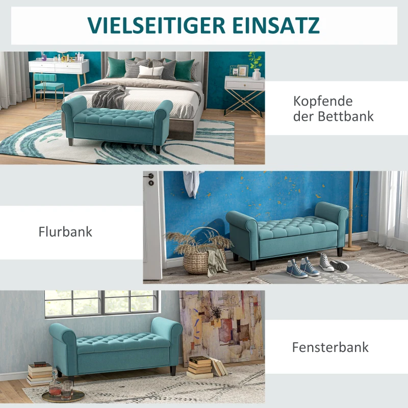HOMCOM Sitzbank im Vintage-Design, Sitzbank mit Stauraum, Samtoptik, Grün