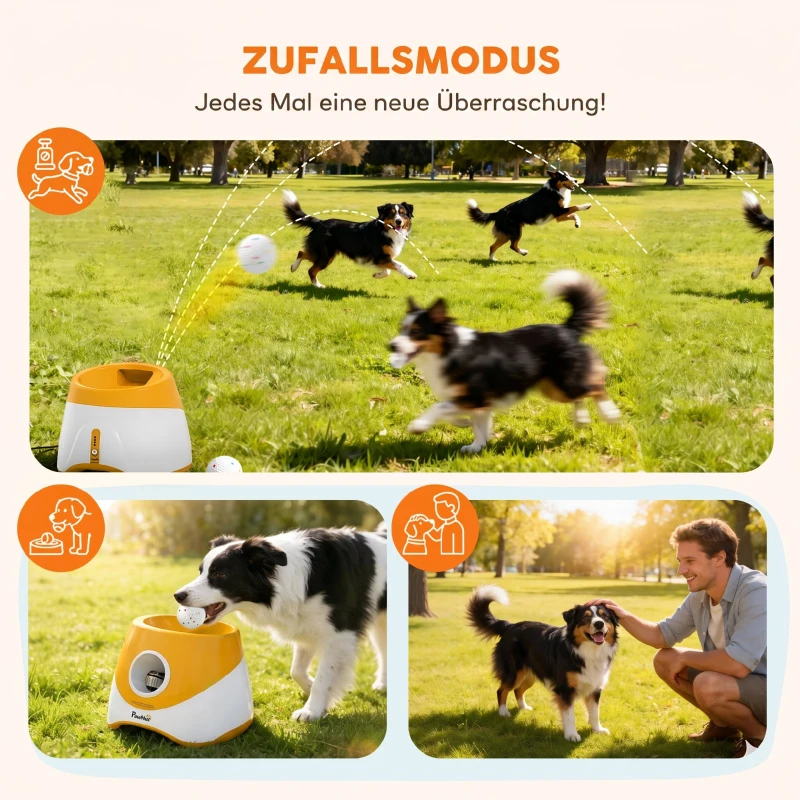 PawHut Automatische ballenwerper interactieve ballenwerpmachine met 3 ballen 3 afstanden 6 m/10 m/14 m voor kleine en middelgrote honden