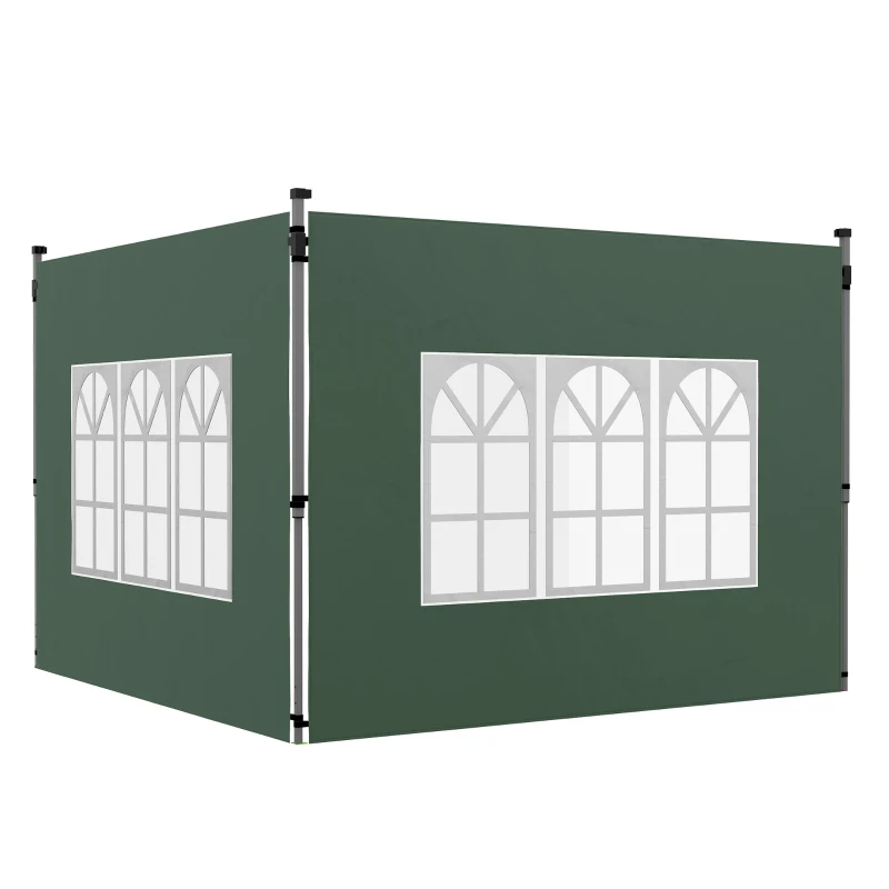 Outsunny 2er-Set Seitenteile für Pavillon 3x3/3x4 m, Seitenwand mit Fenster, wasserdicht Grün