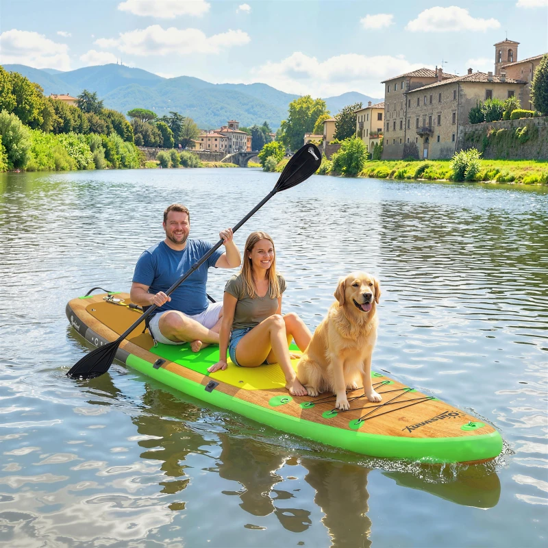 Outsunny Stand Up Paddling Board Set Aufblasbar 335cm SUP Board mit Kajak Sitz, Verstellbares Doppel-Paddel Fußschlaufe