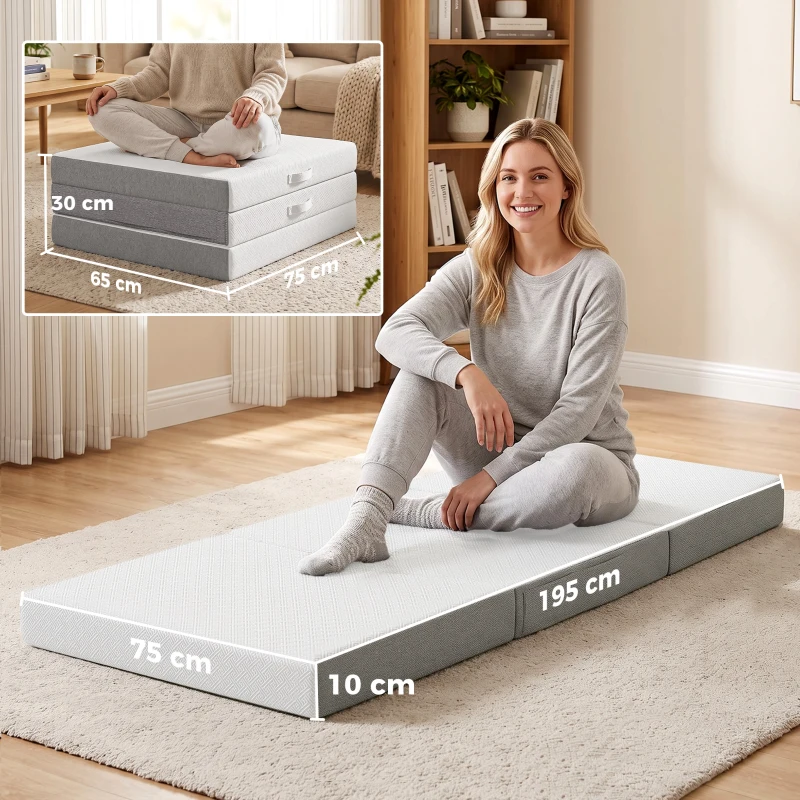 HOMCOM Matelas Pliable 195x75cm, 10cm, Housse Lavable, Idéal pour Invités/Camping