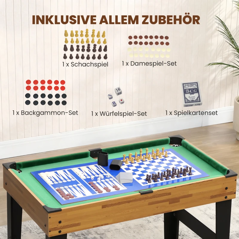 SPORTNOW 13-in-1 speeltafel, tafelvoetbal, schaak, biljart, tafeltennis en meer, MDF, kunststof, Walnoot(m-8)