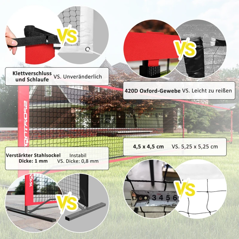 SPORTNOW Complete Pickleball-Set met Net, Standaard, Ballen, Staal, Kunststof, Rood