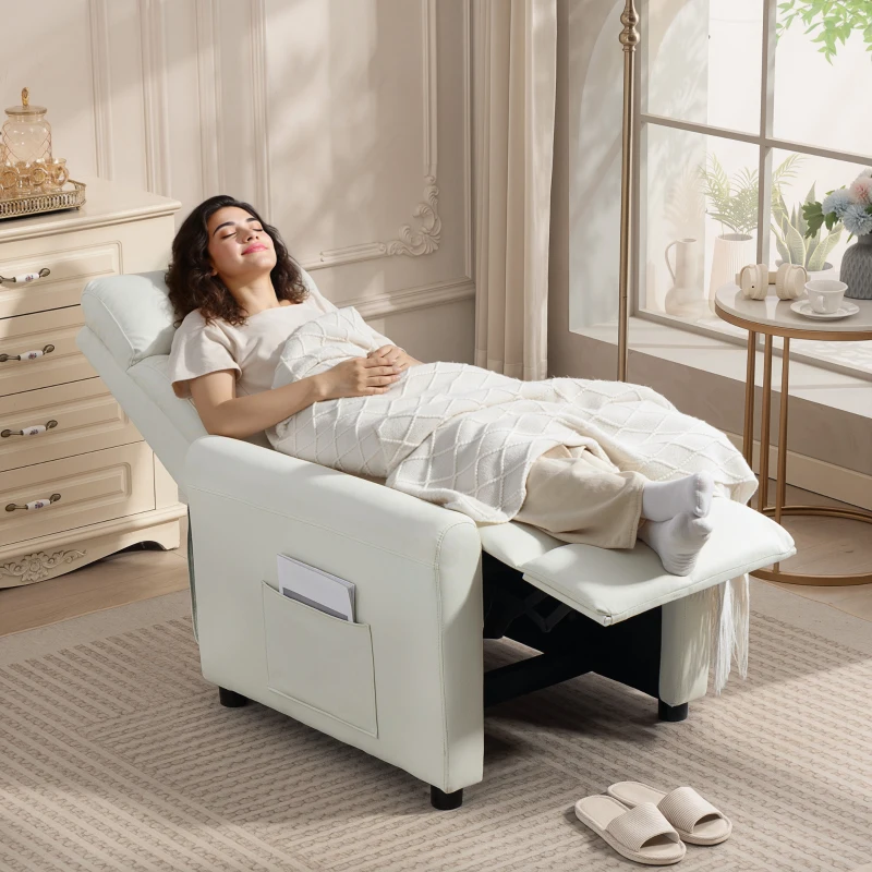 HOMCOM Relaxsessel Fernsehessel mit Liegefunktion, TV Sessel mit Taschenfedern, Fußstütze, Stoff in Leinenoptik, Cremeweiß